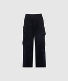 Black cargo pants for men with multiple side pockets, straight leg streetwear style