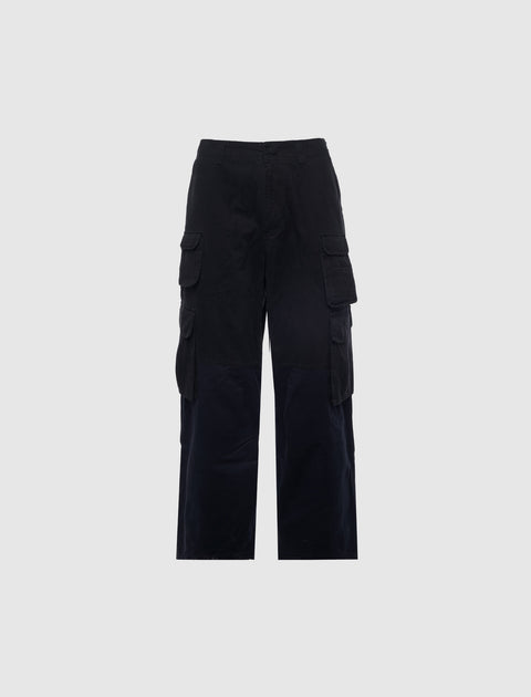 Black cargo pants for men with multiple side pockets, straight leg streetwear style