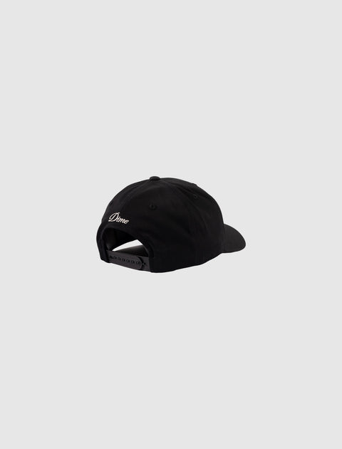 Black streetwear snapback cap with embroidered 'Dime' logo on the back, adjustable strap