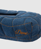 Quilted denim bag with orange stitching and 'Dime' embroidered detail