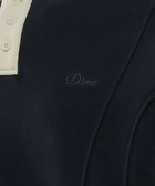 Navy blue men's streetwear polo shirt with cream collar and button placket, Dime logo embroidery.