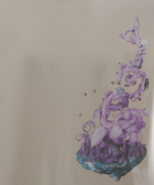 Beige streetwear tee with abstract purple fantasy graphic, floating island design