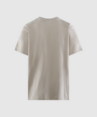 Back view of plain beige men's streetwear short sleeve t-shirt on white background
