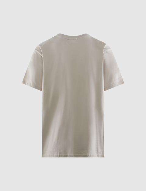 Back view of plain beige men's streetwear short sleeve t-shirt on white background