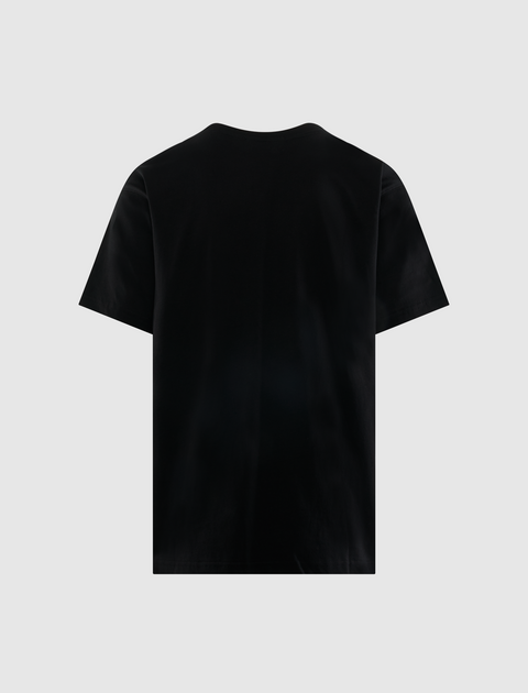 Back view of plain black men's streetwear short sleeve t-shirt on white background