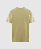Back view of plain light yellow men's short sleeve streetwear t-shirt on white background
