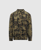 Men's beige and black plaid streetwear shirt with button front and long sleeves