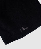 Black fuzzy beanie hat with embroidered 'Dime' logo detail on light background