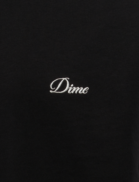 Black streetwear top with white Dime logo embroidery on chest