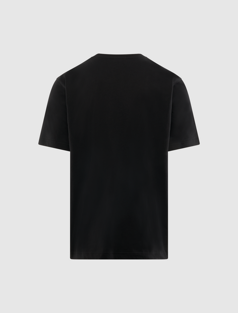 Back view of plain black short sleeve men's streetwear t-shirt on white background