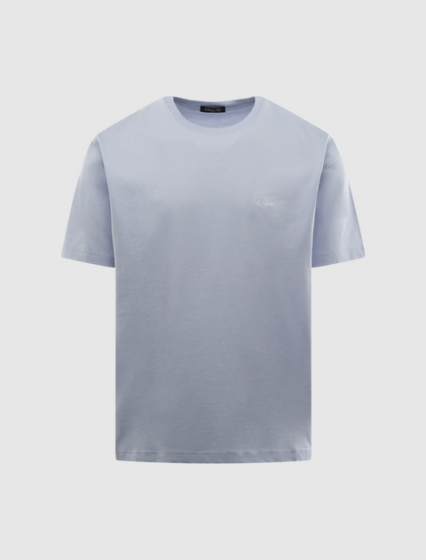 Light grey short sleeve men's streetwear t-shirt with small chest embroidery, flat lay