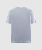 Back view of light grey men's short sleeve streetwear t-shirt on plain background