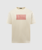 Beige men's streetwear t-shirt with red graphic rectangle and Dime text on chest