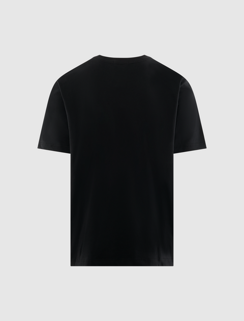 Back view of plain black short sleeve men's streetwear t-shirt on white background