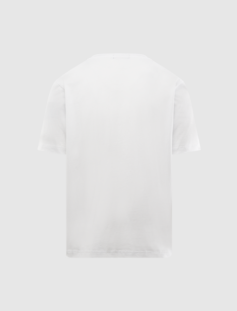 Back view of plain white men's streetwear T-shirt on a white background