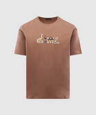 Brown streetwear t-shirt with graphic game-inspired 'dime' text on front