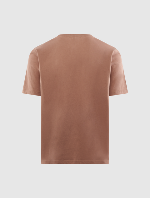 Back view of a plain brown men's streetwear short sleeve t-shirt on white background