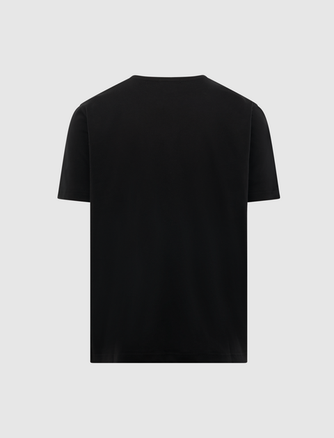 Back view of plain black short sleeve men's streetwear t-shirt on white background