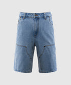 Men's light blue denim shorts with front pockets and belt loops