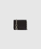 Black streetwear crossbody bag with silver chain strap and clasp on white background