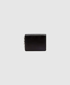 Black leather wallet with chain detail on light gray background
