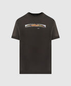 Black short-sleeve streetwear t-shirt with abstract graphic and 'dime' text on front