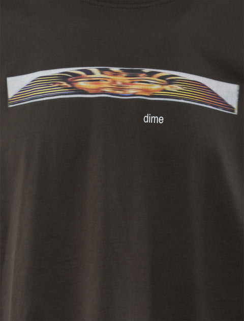 Black streetwear t-shirt with abstract Pharaoh graphic and small white 'dime' text