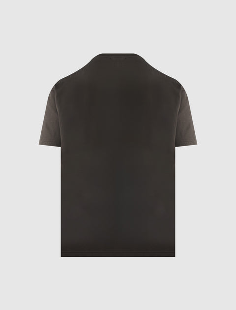 Back view of a plain black men's streetwear short sleeve t-shirt on white background