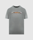Grey men's streetwear t-shirt with abstract graphic and small 'dime' text on chest