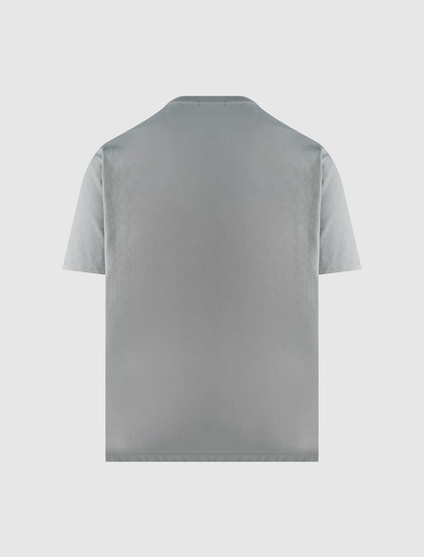 Back view of plain gray men's streetwear short sleeve t-shirt on white background