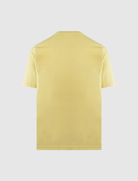 Back view of plain yellow men's short sleeve streetwear t-shirt on white background