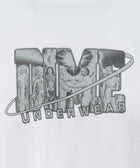 White graphic t-shirt featuring DIME UNDERWEAR text with vintage-style human figures.