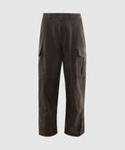 Taupe men's cargo pants with side pockets, streetwear style on plain background