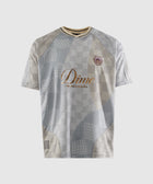 Short-sleeve streetwear t-shirt with geometric pattern, Dime Montreal logo on front.
