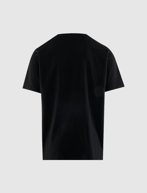 back view of plain black men's streetwear t-shirt on white background