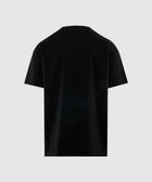 Back view of plain black men's streetwear t-shirt on light background