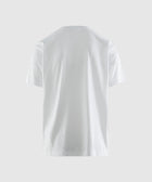 Back view of plain white men's short sleeve streetwear t-shirt on light background