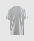 Back view of plain light grey short sleeve men's streetwear t-shirt on white background
