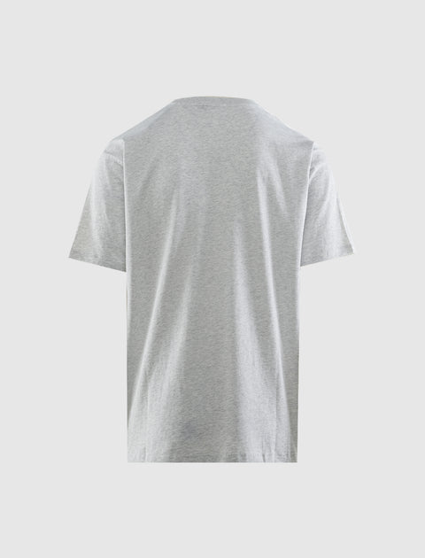 Back view of plain light grey short sleeve men's streetwear t-shirt on white background