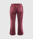 Back view of maroon men's streetwear pants with elastic waistband and patch pockets