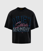 Black oversized streetwear t-shirt with 'Diet Starts Monday' graphic text on front