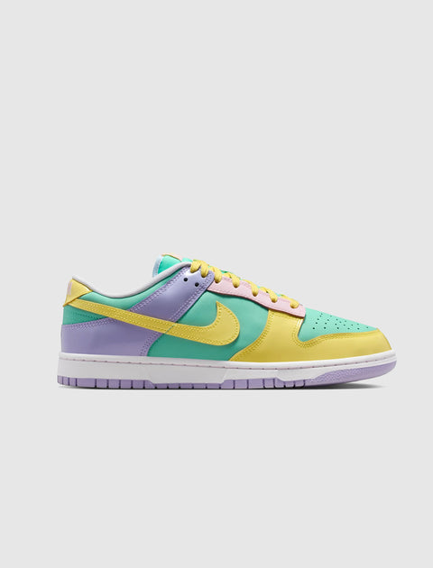 Multicolor pastel low-top sneaker with yellow, mint green, purple, and pink panels on white sole