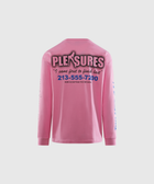 Pink long sleeve streetwear shirt with graphic text and logo design on the back.