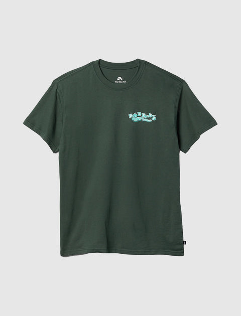 Dark green men's streetwear t-shirt with small graphic print on chest