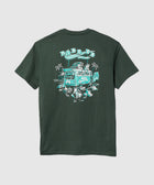 Dark green short sleeve t-shirt with cartoon van, palm trees, and 'Nike SB' graphic on back.