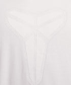 White fabric with a subtle geometric emblem and faint snakeskin texture detail.