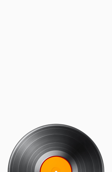 Black vinyl record with orange label on white background, music and streetwear lifestyle theme