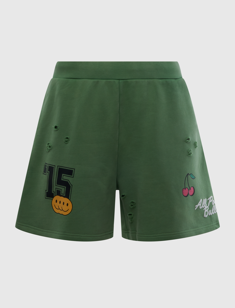 GREEN PATCH POCKET SWEATSHORTS