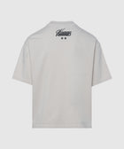 White streetwear t-shirt with black Homme Femme logo on upper back and two stars below