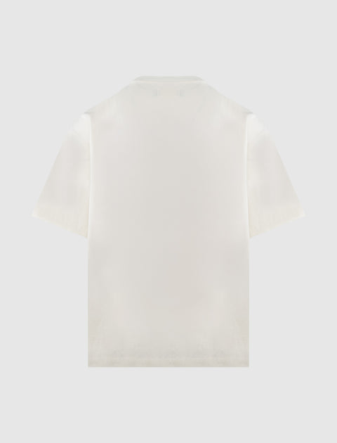 Back view of plain white short sleeve men's streetwear T-shirt on white background